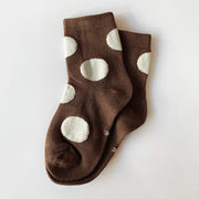 Big Polka Dot Child Socks in Brown + White