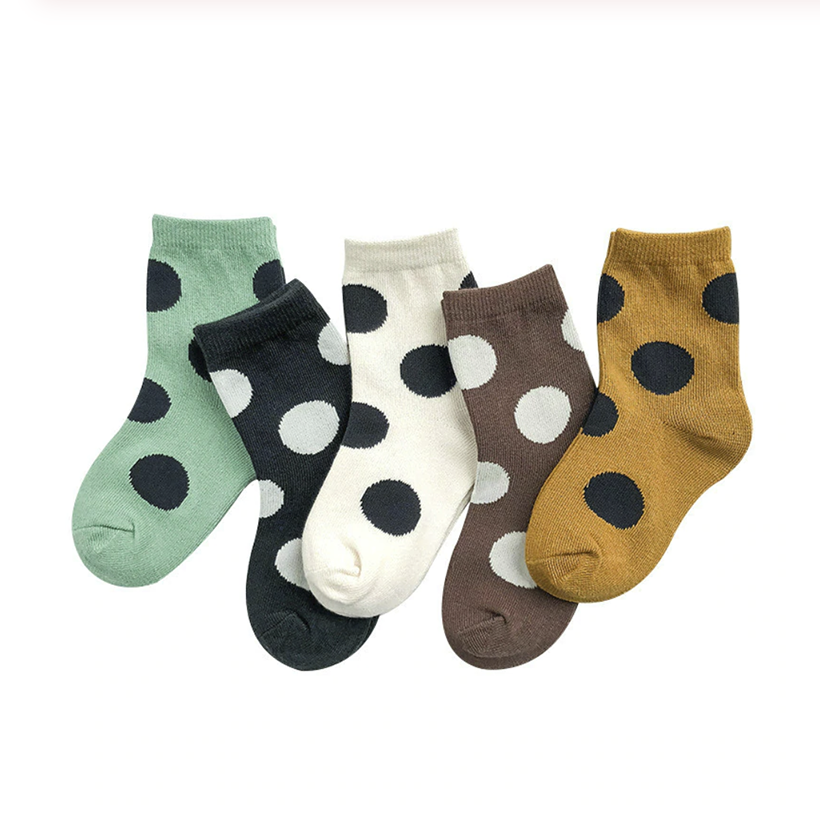 Big Polka Dot Child Socks in Brown + White