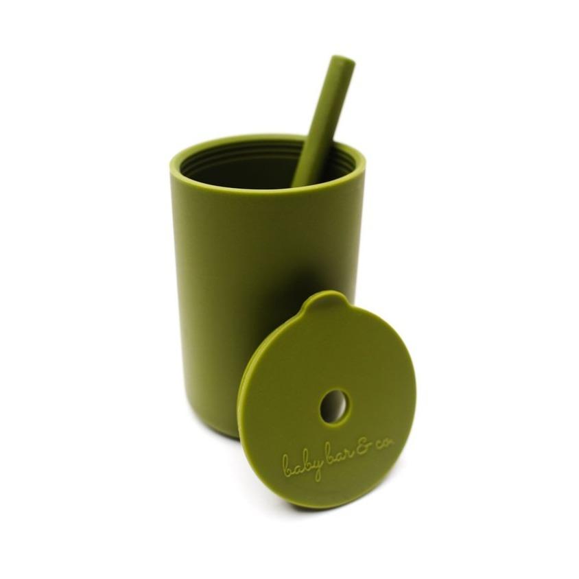 Army Green Silicone Cup + Straw