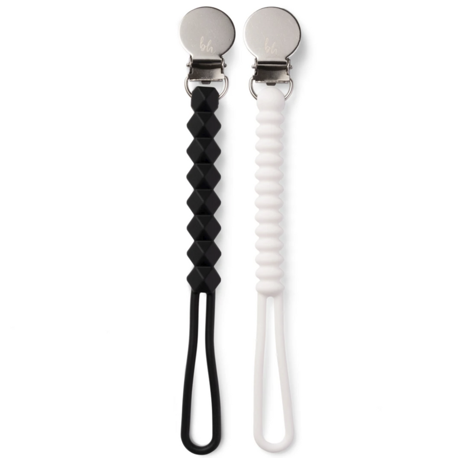 Black + White Silicone Teething Pacifier Clips