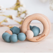 Blue Silicone + Wood Teething Rings