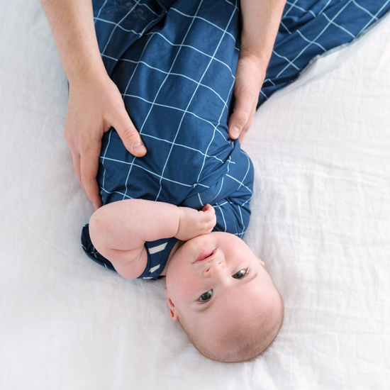 Blue Grid Knit Swaddle Blanket