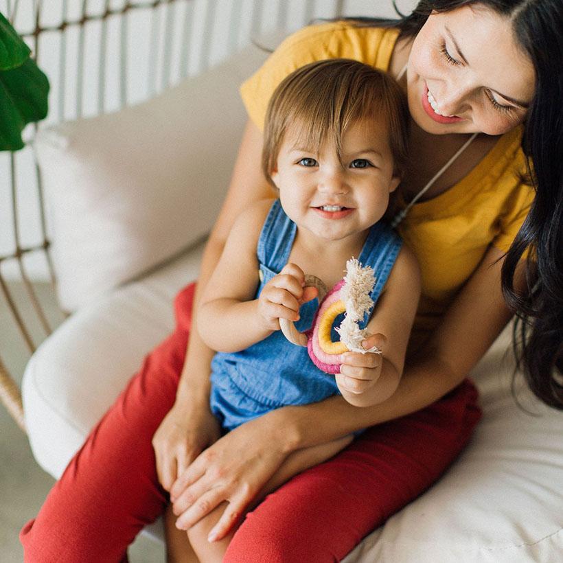 Macrame Rainbow Teether in Berry + Mustard