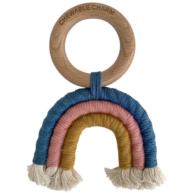 Macrame Rainbow Teether in Teal + Rose