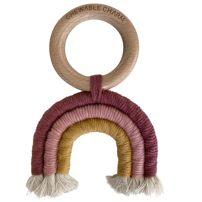 Macrame Rainbow Teether in Berry + Mustard