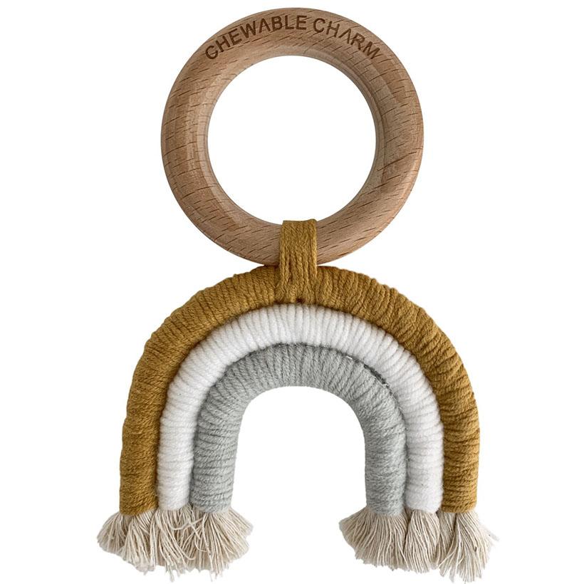 Macrame Rainbow Teether in Mustard + Gray