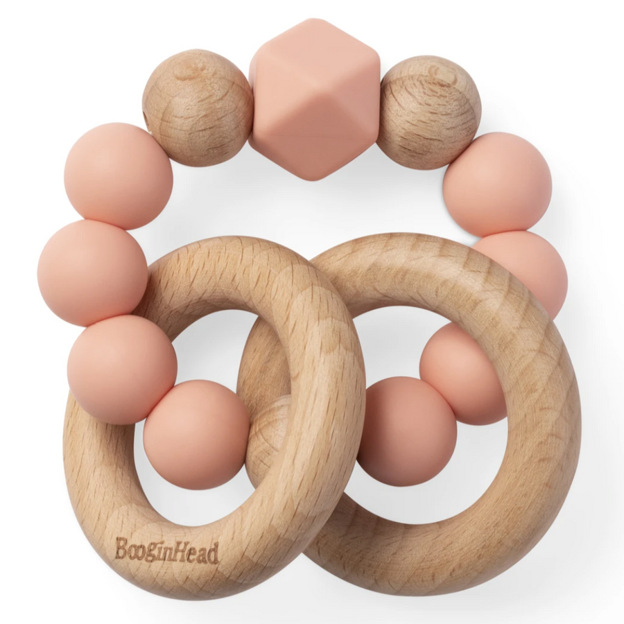 Pink Silicone + Wood Teething Rings