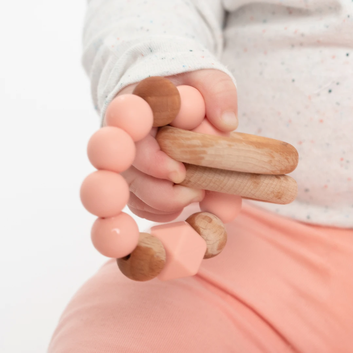 Pink Silicone + Wood Teething Rings