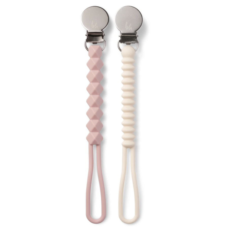 Rose + Cream Silicone Teething Pacifier Clips