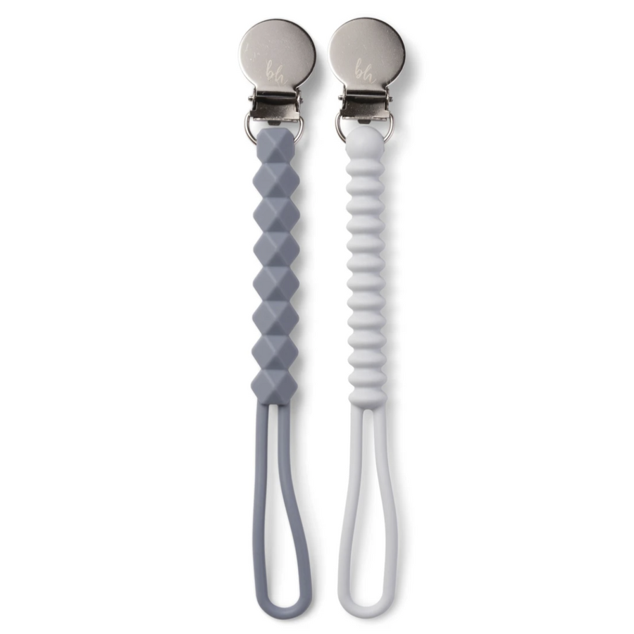 Slate + Powder Blue Silicone Teething Pacifier Clips