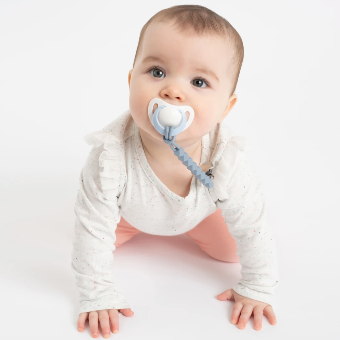 Slate + Powder Blue Silicone Teething Pacifier Clips