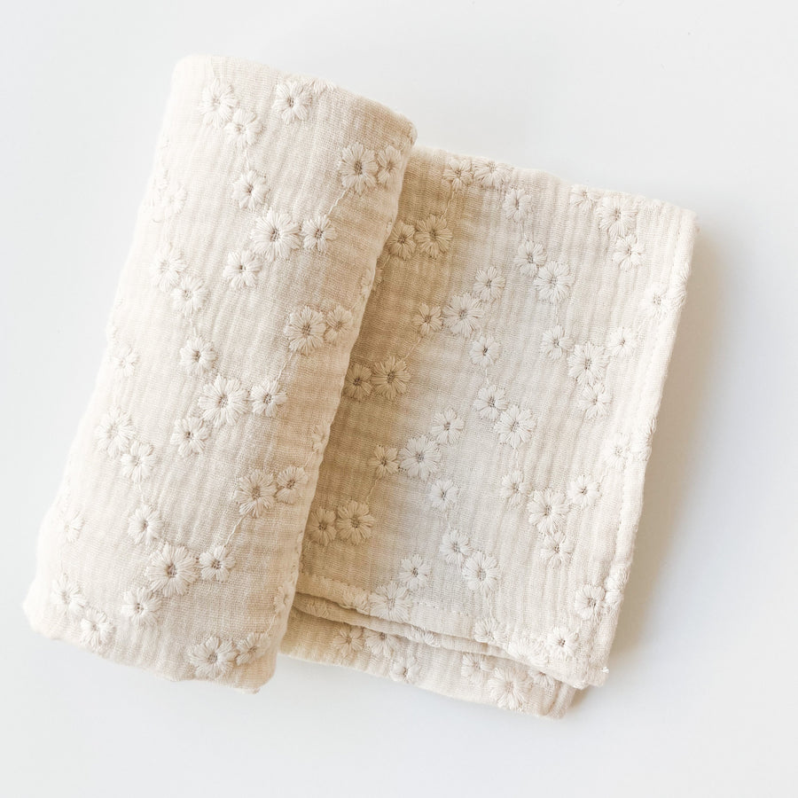 Vanilla Embroidered Swaddle