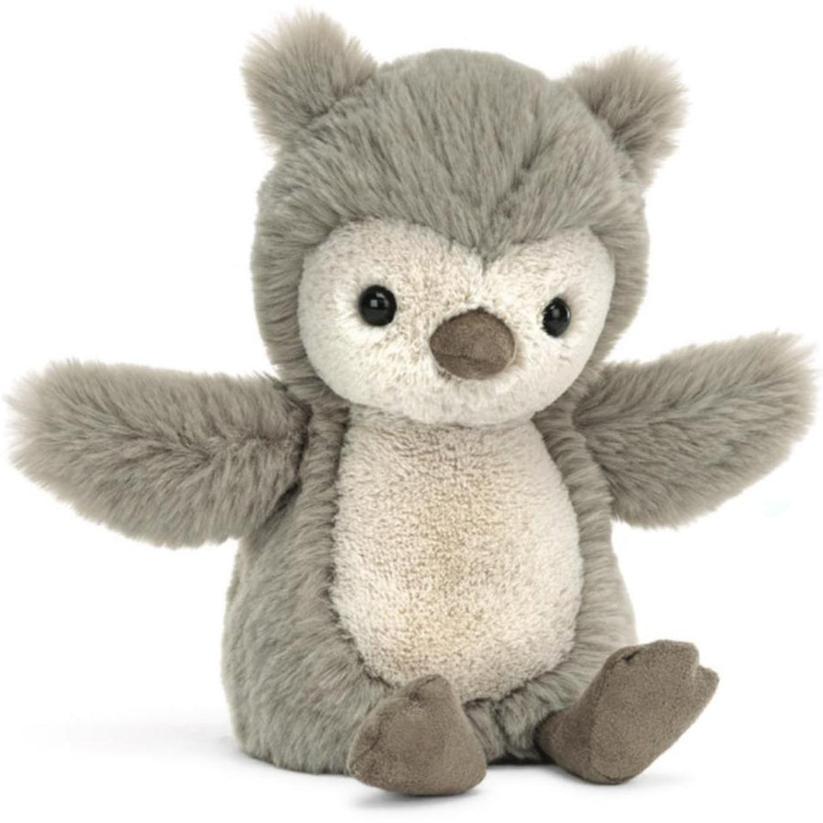 willow owl jellycat stuffed animal front view with wings up